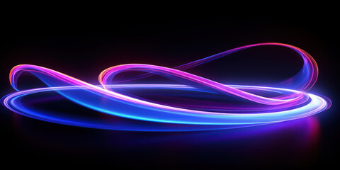 Neon futuristic flashes lines on black background. Abstract light waves.