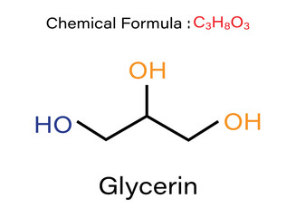Chemical formula Glycerol (glycerin) molecule. Fat and Oil triglycerides skeletal vector illustration.