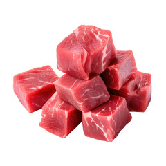 Raw beef cubes on transparent background