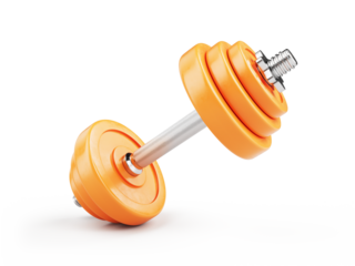 Orange gym dumbbell isolated on white background