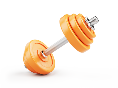 Orange gym dumbbell isolated on white background