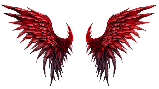 Red Demon Wings. Satin wings. Isolated on Transparent background.