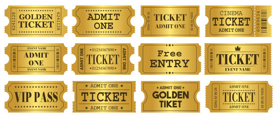 Vector set of golden ticket template. Invite ticket .Vector illustration. - obrazy, fototapety, plakaty