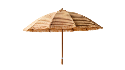 Straw Beach Umbrella. Isolated on Transparent background.