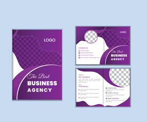 Corporate business bi fold brochure template. Modern, Creative and Professional bi fold brochure design. Simple and minimalist promotion layout with purple color