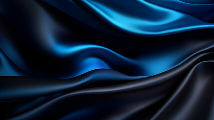 Black, blue silk. Shiny fabric surface background. Silk background - obrazy, fototapety, plakaty