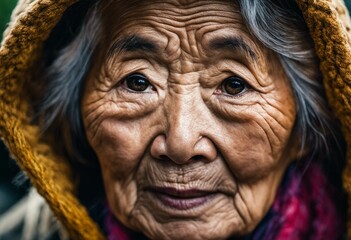 An elderly japanese woman is captured in a portrait style shot