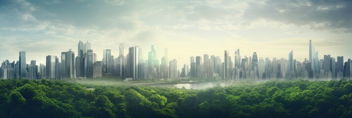 central business district with nature, top view, Generative AI