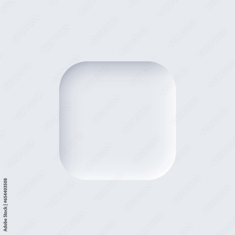 Poster neumorphism ui, square white button with shadow vector illustration. abstract 3d skeuomorphic minima