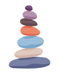 Meditation stone balance pyramid vector illustration. Stacked pebbles pastel colors object isolated in white background