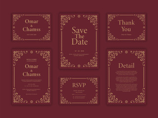 Modern Wedding Invitation Card Template with Golden Frames