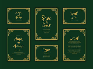 Modern Wedding Invitation Card Template with Golden Frames