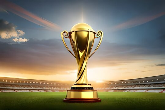 golden trophy cup, cricket match stadium world cup 2023