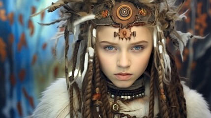 Portrait of Daughter of the shaman of the tribe.
