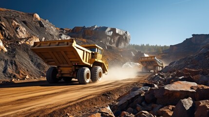 The big truck loader transporting coal at mining site. - obrazy, fototapety, plakaty