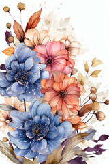 Watercolor Blank greeting card template with beautiful flowers around Mother's day template desain