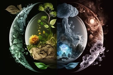 Ecological concept of different plants and elements in the circle