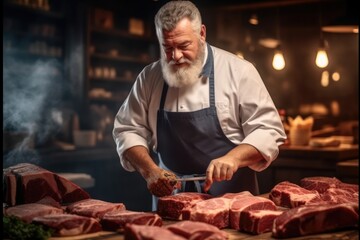 Man working at the butcher's shop.
