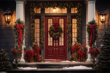 Fototapeta na wymiar Home door Christmas decoration.ai generative