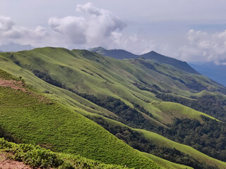 Green hills and valleys beautiful view of the part of western ghat , Baba Budangiri Karnataka India
