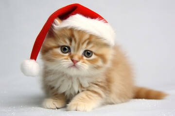 cute christmas kitten plain background photo, generative ai