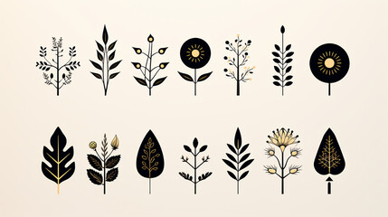  Floral Silhouette Collection, graphic set of floral silhouettes in white on a dark background, showcasing a range of flowers and leaves with elegant simplicity