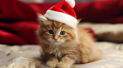 Cute kitten in a Christmas costume, generative ai