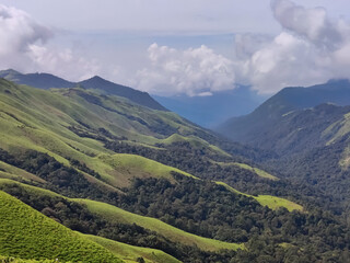 Mesmerising Green hills and valleys beautiful view of the part of western ghat , Baba Budangiri Karnataka India