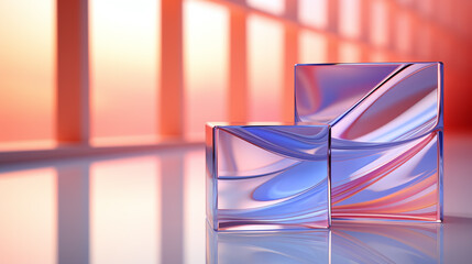 Mockup background with decorative glass cubes. Dais perfume podium. Cosmetic advertising background
