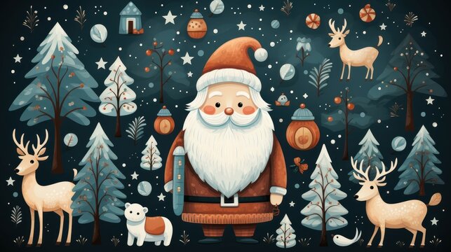 Santa Claus painting with a festive deer motif