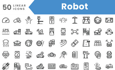 Set of linear Robot icons. Outline style vector illustration