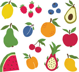 A set of hand-drawn fruit. Vector elements for stickers, cards and clothes design
