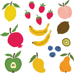 Colorful fruits and berries set for designing card, planner,  t-shirt.