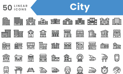 Set of linear City icons. Outline style vector illustration