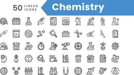 Set of linear Chemistry icons. Outline style vector illustration