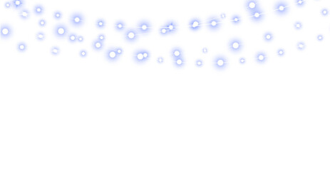 Bright blue christmas glowing garland. Christmas lights. Colorful Christmas garland. The light bulbs on the wires are insulated. PNG.