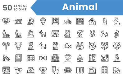 Set of linear Animal icons. Outline style vector illustration - obrazy, fototapety, plakaty