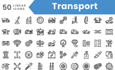 Set of linear Transport icons. Outline style vector illustration