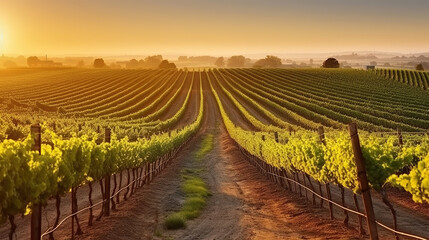 Vineyards landscape at beautiful sunrise in California. Generative AI