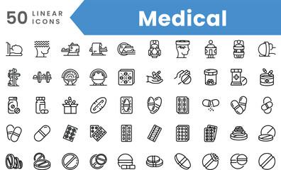 Fototapeta na wymiar Set of linear Medical icons. Outline style vector illustration