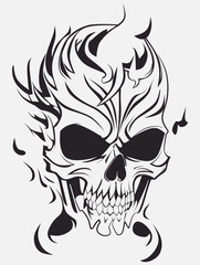 Skull and Fire Effect. Tatto Design. Skull Burning Fire Design Isolated Vector Illustration