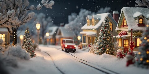 A lovely depiction of a village's winter environment and a Christmas house outside for Christmas, Generative AI.