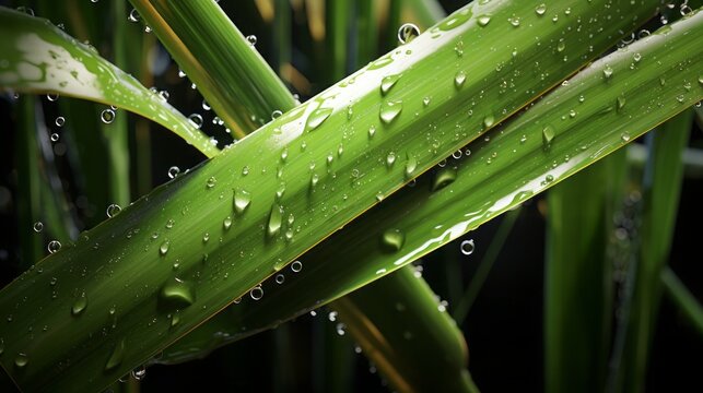 fresh ripe sugarcane with shimmering waterdrops, 16:9, Concept: nature background