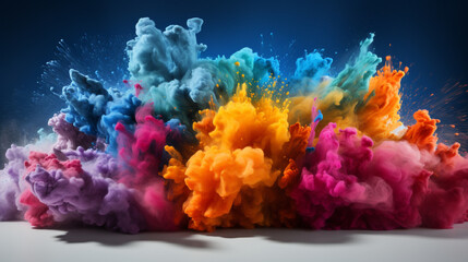 Fototapeta na wymiar colorful rainbow holi paint color powder explosion isolated white wide panorama background