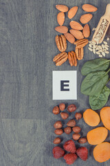 Nutritious food containing vitamin E and minerals. Healthy eating. Place for inscription on boards