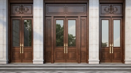 Fototapeta na wymiar Elevate your designs with our set of modern doors. Crafted from solid wood and featuring double-glazed windows, these doors bring style and functionality to any architectural vision