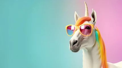 Papier Peint photo Lavable Lama unicorn smiling funny  desktop wallpaper