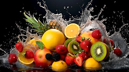 fruit in water color isolated splashes of water  fresh