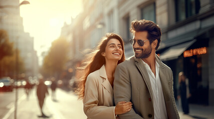 Fototapeta premium couple love outdoors happiness Honeymoon smiling friendship wallpaper