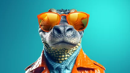 Poster close up of a crocodile alligator  funny with glasses desktop wallpaper © Volodymyr